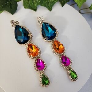 Statement Glam Drop Earrings Multi Color Teardrop